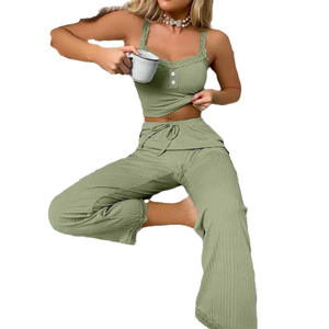 Donna europea americana estate due pezzi <span class=keywords><strong>pigiama</strong></span> Sexy Spice Girl vestiti casa Casual pizzo fascia elastica in vita - Product Image 5