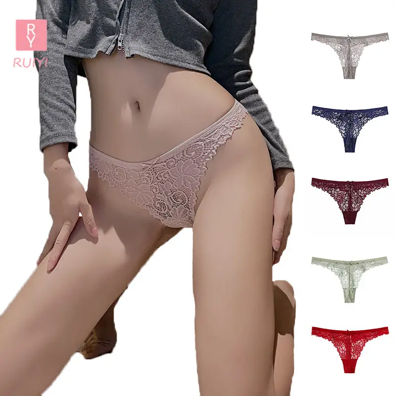 RUIYI, tangas breves completas, ropa interior de mujer, vídeo sexy, Tanga de encaje de tiro bajo, bragas, ropa interior sexy para mujer