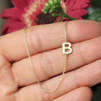 NS1382 Collier à chaîne en acier inoxydable doré imperméable et non terni avec lettre initiale de l'alphabet pour femmes
