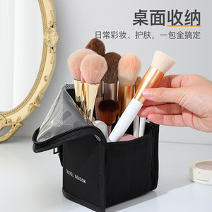 Travel Season Makeup Brush Storage Bag Pink Black Mesh Cosmetic Toiletry Bag Portable Organizer for Women Makeup Tools - Product Image 3