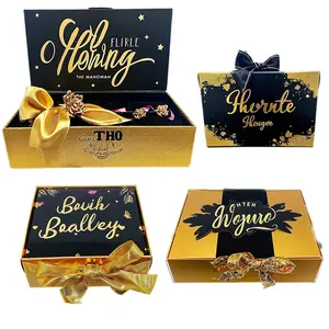 Caja de regalo magnética de lujo 2024, Asa de cinta de embalaje, logotipo personalizado plegable, papel de cartón rígido, inserto de ropa negro y rosa