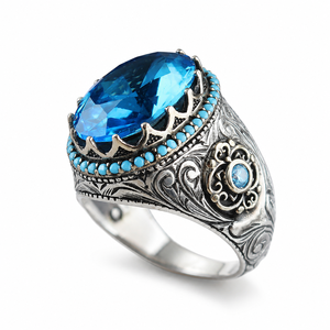 Anello Vintage con Gemma Verde per Uomo, Stile Artigianale Europeo e Americano, Gioiello di Moda - Product Image 1