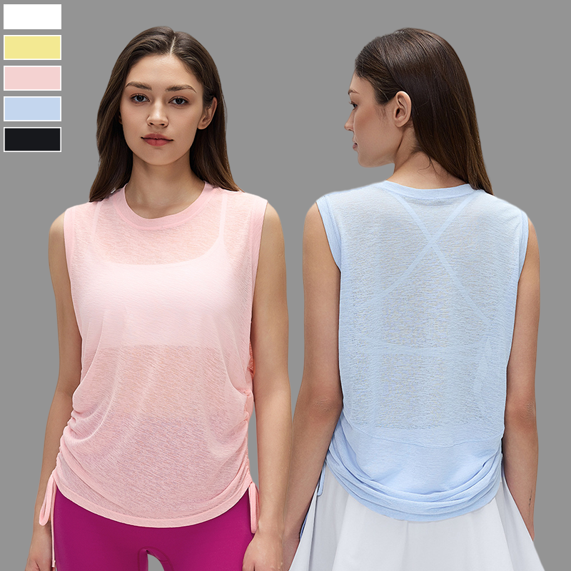 Custom Logo Sleeveless Yoga Overshirt Women's Summer Slub Yarn Lightweight Running Fitness Loose Fit Yoga Vest