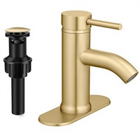 Robinet de salle de bain moderne à poignée unique en or brossé, à montage sur plan, avec siphon escamotable PONAFOU pour lavabo de caravane, 1 ou 3 trous