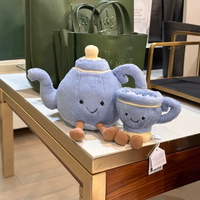 Nouvelle édition limitée London : Poupée en peluche courte bleue théière et tasse à thé, cadeau décoratif, rembourrage en coton PP, 31cm-50cm, 14 ans et plus