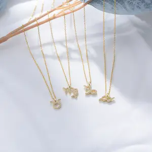 Full White Zircon Fashion 12 Zodiac Signs 925 Sterling Silver Pendant Necklaces Jewelry Women