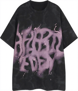 T-shirt en coton noir surdimensionné pour homme avec imprimé graffiti blanc, style streetwear, manches courtes, col rond, coupe jersey - Product Image 6