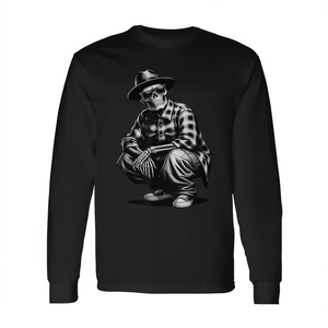 Camiseta de Manga Larga con Diseño de Calavera Cholo Chicano, Estilo Gangster Mexicano - Product Image 2
