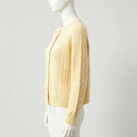 Cardigan en laine 100% tricoté pour femme, col rond, boutonné, manches longues, vente en gros
