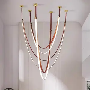 Lampe suspendue de plafond artistique moderne en cuir avec ceinture Décoration Design Salon Salle à manger Suspension Led linéaire