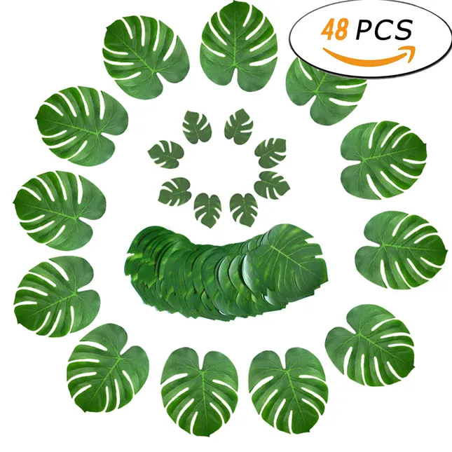 48Pcs Set Hawaiian Luau Party Table Decoration Natural Tropical Artificial Palm Leaf Jungle Theme Party Supplies