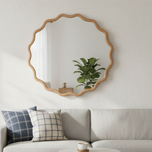 Miroir décoratif rond ondulé en bois massif de 24 pouces, couleur bois naturel, pour chambre à coucher, salle de bain, salon, entrée - Product Image 5