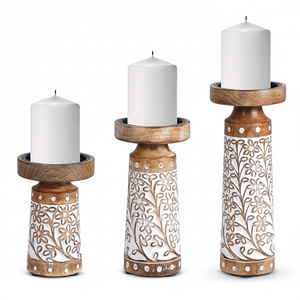 Bougeoirs et supports en bois naturel design incurvé à la main lot de 3 bougeoirs de table décoration de noël bougeoir éclaircissant - Product Image 1