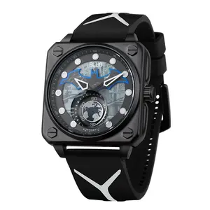 Montre de mode classique carré affaires sport mouette mouvement mécanique montre bracelet en cuir montre de haute qualité pour hommes