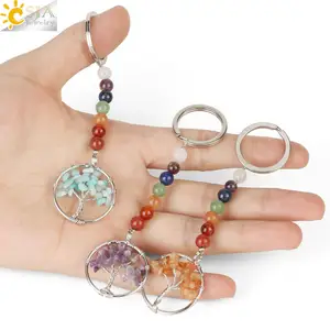 CSJA heißer 7 chakra baum des lebens anhänger schlüssel halter natürliche stein reiki keychain G312