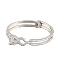 Bracelet double ligne tête de léopard animal exagéré bracelet marée micro-incrusté de zirconium bracelet bangle