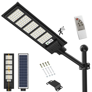 ไฟถนนพลังงานแสงอาทิตย์ 350W พร้อมเซ็นเซอร์ตรวจจับความเคลื่อนไหว ตั้งแต่พลบค่ำถึงรุ่งเช้า สำหรับสวน สนามหญ้า ไฟส่องสว่างพร้อมรีโมทคอนโทรล โคมไฟพลังงานแสงอาทิตย์สำหรับภายนอกอาคาร - Product Image 1