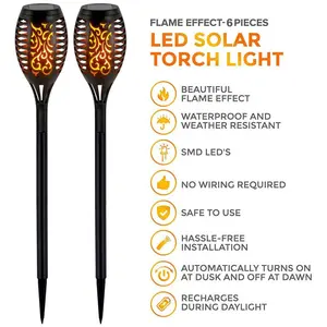 12 33 51 72 96 <strong>Leds</strong> Tiki Flickering <strong>Fire</strong> Dancing Outdoor Landscape Decoration Solar Flame Light for Yard Garden Path Patio Beach - Product Image 3
