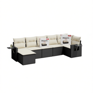 Ensemble de canapés de jardin noir et crème, meubles en rotin d'extérieur avec coussins en mousse haute densité, design contemporain imperméable - Product Image 1