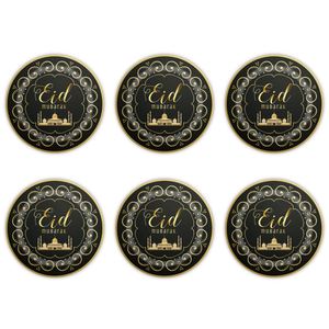 Fournitures de fête de l'Aïd : Assiettes et gobelets en papier jetables dorés et noirs pour desserts - Product Image 2