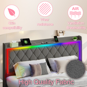 GiườNg Lưu trữ LED hiện đại-Thang máy thủy lực cho không gian ẩn, đầu giường thay đổi màu sắc, xây dựng bọc chắc chắn - Product Image 4