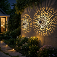 Lámpara de Pared Exterior Solar, Impermeable, con Efecto de Proyección, Diseño Mandala, Funciona con Botón, Lámpara de Jardín de Hierro, Linterna LED Artística