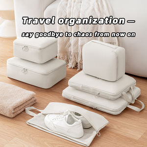 Juego de bolsas de almacenamiento de tela con memoria de compresión de viaje de 6 piezas, paquete de compresión de ropa impermeable portátil, cubos de embalaje de viaje - Product Image 3