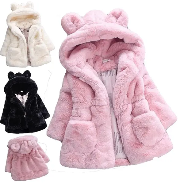 겨울 아기 아이 소녀 귀여운 토끼 코트 양털 재킷 모피 후드 두꺼운 따뜻한 재킷 겉옷 공주 옷