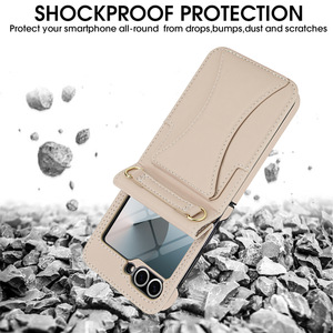 Étui de téléphone porte-carte pour <span class=keywords><strong>Samsung</strong></span> Z <span class=keywords><strong>Flip</strong></span> 7 6 5 4 <span class=keywords><strong>3</strong></span> PC étui pliant <span class=keywords><strong>coque</strong></span> rigide Funda couverture arrière Mobile avec lanière - Product Image 6