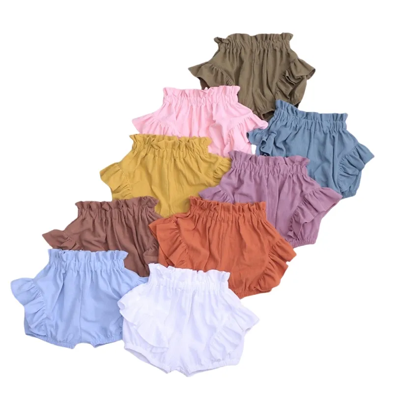 HIPPO trẻ em eo cao bé gái quần short 100% cotton Ruffle quần short Bud quần