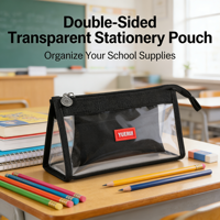 Trousse à crayons double face transparente en tissu Oxford, grande capacité, 4-6 compartiments, sac de rangement à fermeture éclair, organisateur de papeterie