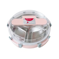 Boîte à lunch en acier inoxydable 304 en gros avec couvercle, petite taille, vaisselle ronde, boîte à lunch à trois compartiments pour étudiants, enfants