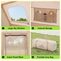 Tente de camping gonflable en coton Oxford de 6,3 m² avec fenêtre supérieure, tente pneumatique portable 4 saisons pour l'extérieur, installation rapide, ventilation, lucarne