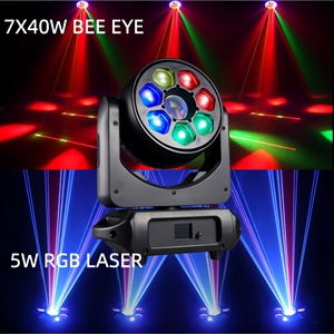 ไฟ LED Beam Wash <span class=keywords><strong>Zoom</strong></span> 7x40W Bee Eye Moving Head พร้อมเอฟเฟกต์เลเซอร์ RGB 5W สำหรับงานแสดงบนเวที เหมาะสำหรับดีเจ คลับ บาร์ งานแต่งงาน - Product Image 1