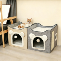 Lit pour chat pliable universel toutes saisons avec griffoir, forme rectangulaire, matériaux PP et éponge, design amovible et lavable