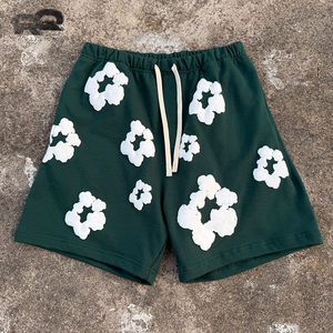 Shorts pour hommes style urbain, 100% coton, tissé à carreaux, en molleton bouclette, à ourlet brut, coupe ample et oversize, patchwork - Product Image 2