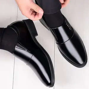 PDEP 6cm height increase slip on men loafers faux leather black formal dress men elevator shoes