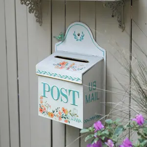 Porch Decor Idea Post Box Handmade White Metal Wall Mounted mailbox Chic Mail Letter Box Wedding For Garden Home Decoration