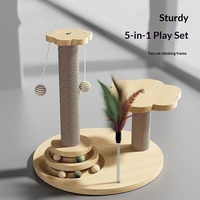 Arbre à chat durable en panneau de densité sans peluches, style mignon, avec griffoir et bâton de jeu, pour l'auto-amusement et la lutte contre l'ennui des chats