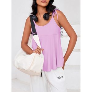 Camiseta sin mangas para mujer, cuello redondo, espalda cruzada, holgada, para verano, running, gimnasio, estilo babydoll, transpirable, de elastano - Product Image 3