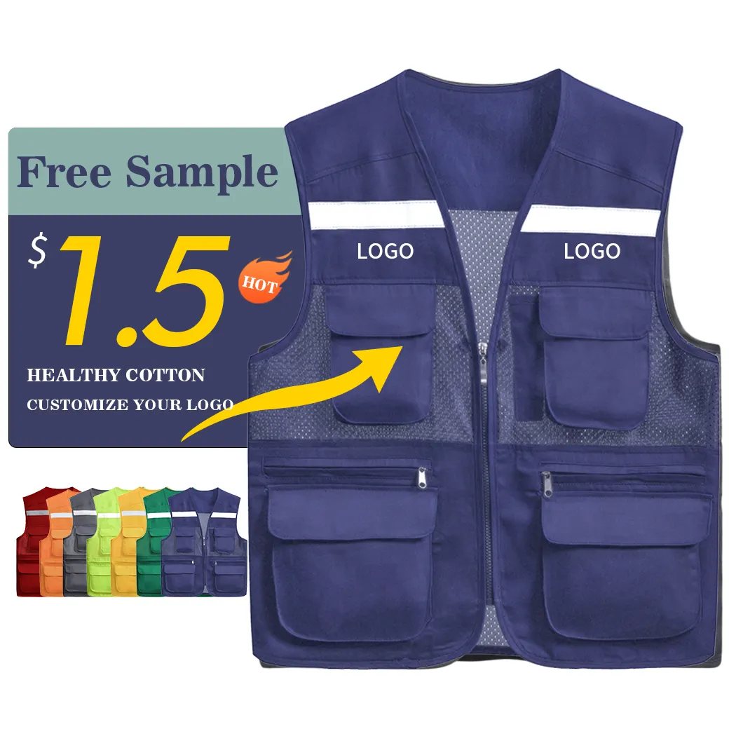 Customized printing logo photography vest Waistcoat for fishing reflective work wear multi pockets vest