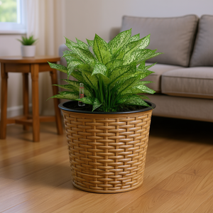 Maceta redonda natural de mimbre con autorriego de 10.2 pulgadas, maceta inteligente para plantas verdes de interior y exterior, decoración del hogar - Product Image 2