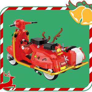 Blocs de construction de Noël : <span class=keywords><strong>Moto</strong></span> renne à cornes, Scooter vintage rouge, Briques de décoration de Noël DIY, Vente en gros OEM - Product Image 5