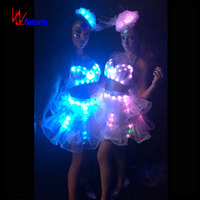 Attrayant Disco Bar Party LED Costumes Glow Robe de danse du ventre Performances de scène Style imprimé Soutien-gorge de salle de bal Boîte de nuit