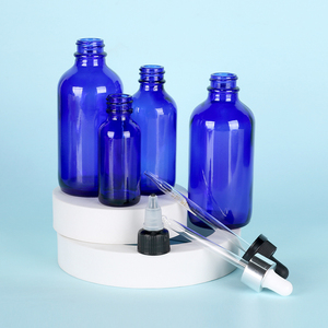 Bouteille en verre bleu Boston en gros, pot personnalisé, emballage pharmaceutique pour produits de santé avec compte-gouttes et bouchon à vis - Product Image 4