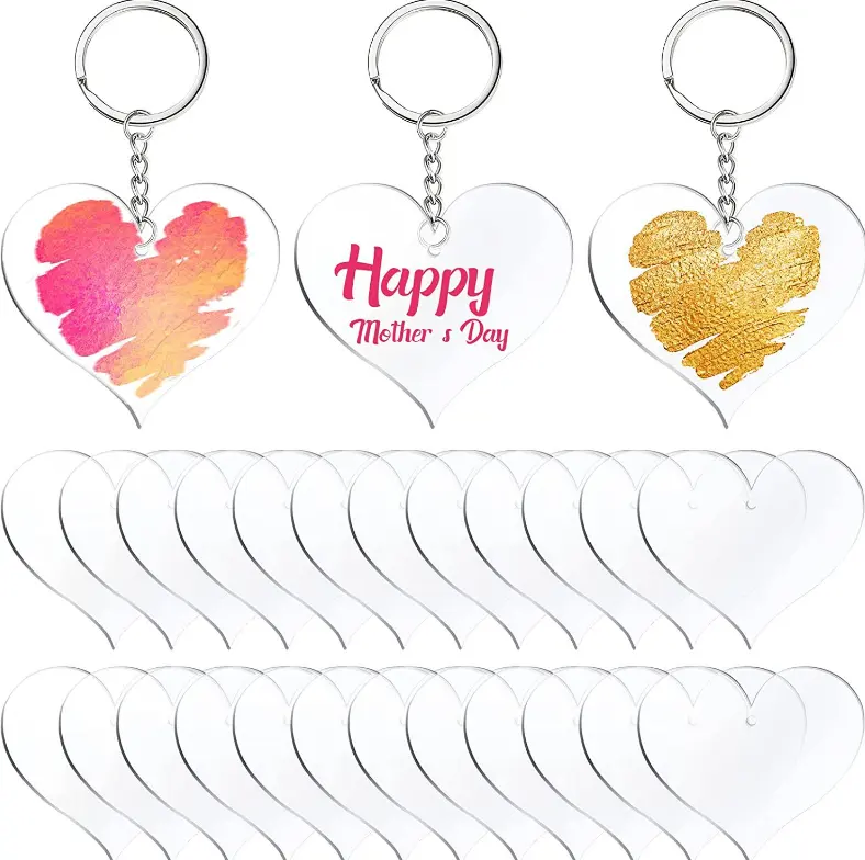 Wholesale 30 Pcs Sublimation Blank Keychain Heat Transfer Diy Double-size Printed Transparent Heart Acrylic Keychain