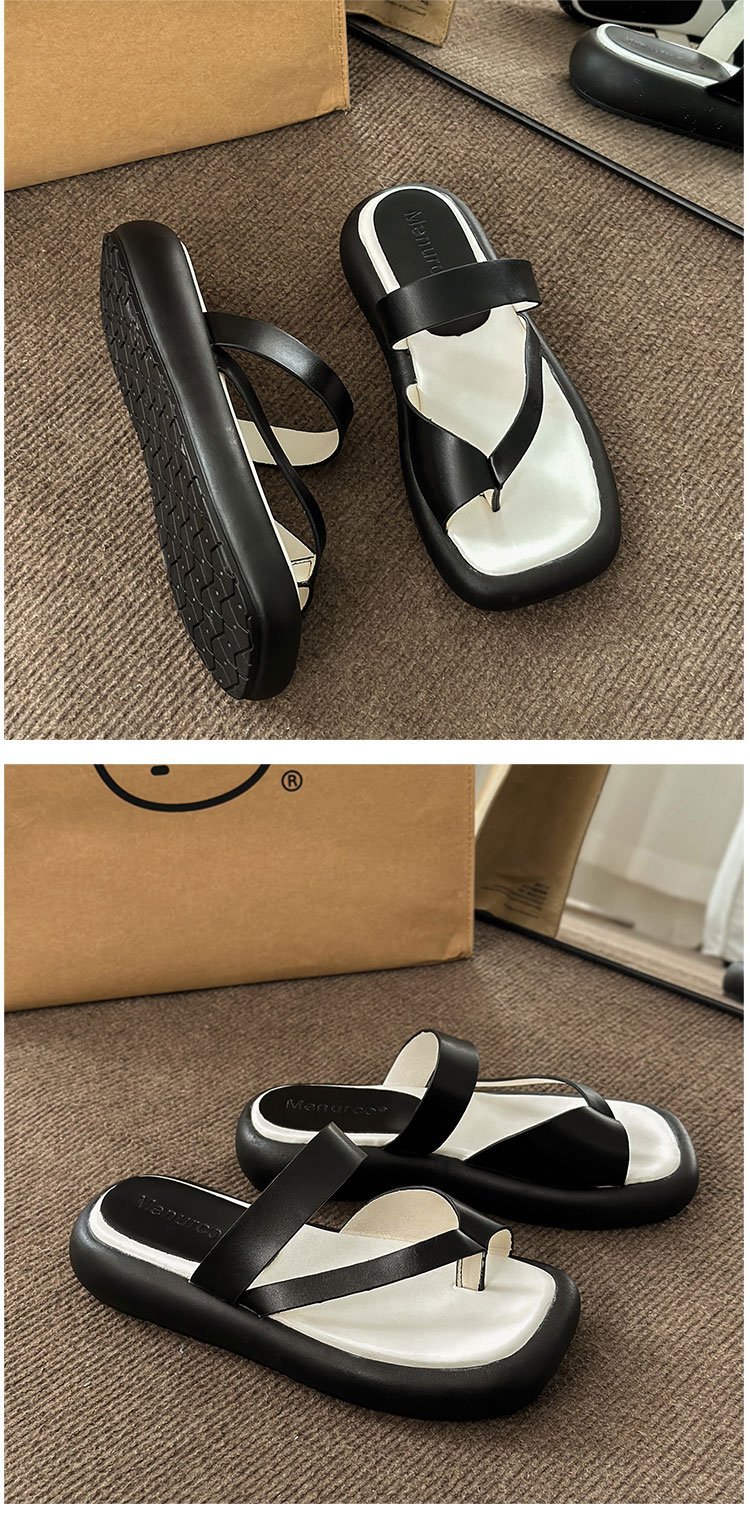 Korean High-heeled Wedges Slippers Beach Platform Sandals Leather PU Ladies Flip-flops Slippers