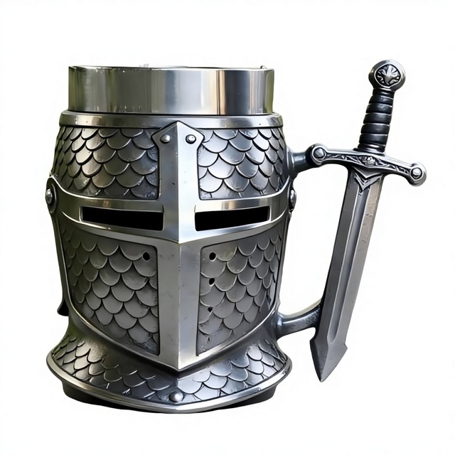 Medieval Knight Helmet Metal Beer Mug Armor Scale Armour Texture 3D Relief Sculpture Art