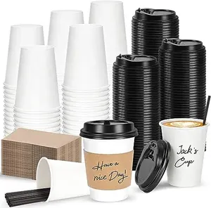 Toptan 8Oz 12Oz 16Oz 10Oz tek kullanımlık kağıt bardaklar özelleştirilmiş sıcak kahve sıcak içecekler için çift duvar kağıdı kağıt bardaklar kapaklı kupa