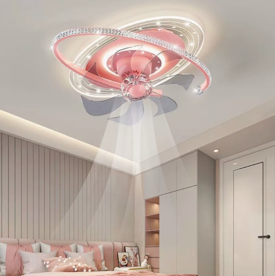 Modern Simple Ceiling Fan With Starry Sky Led Light Top Absorbing Quiet Big Wind for Children's Bedroom or Living Room